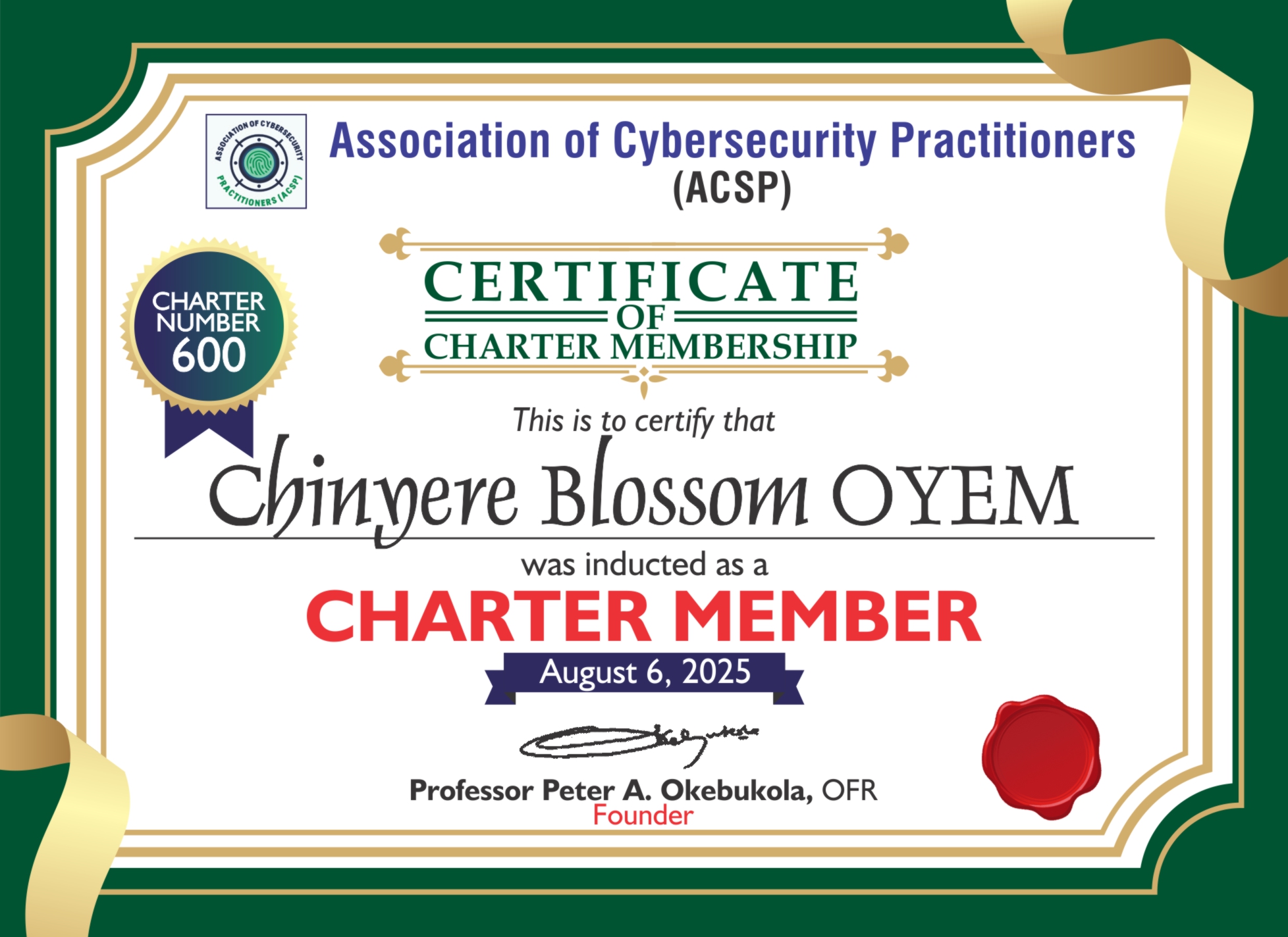 ACSP Certificate - Chinyere Blossom Oyem